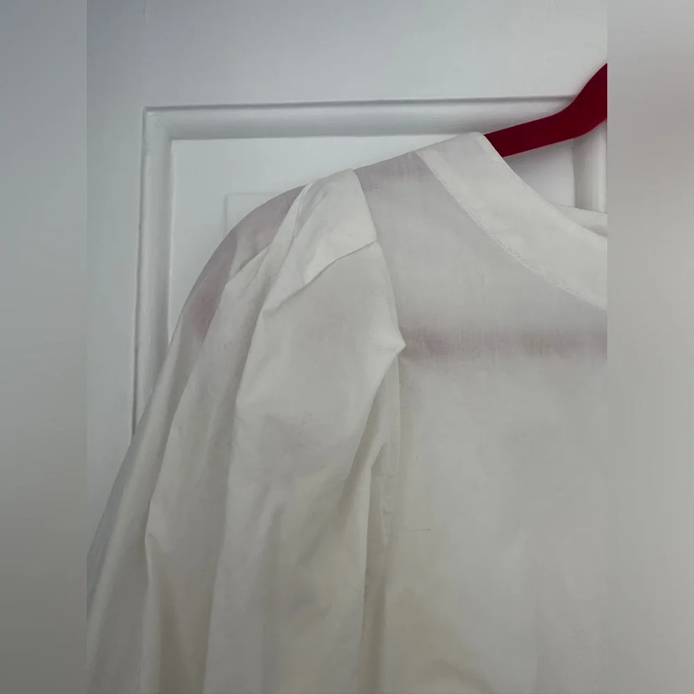 Anthropologie Maeve White Puff Sleeve Back Keyhole 3/4 Sleeve Blouse, Size Small